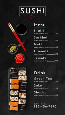 Food and Beverage Sushi Menu