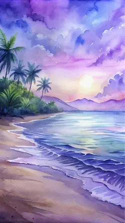 Wallpaper creative poster watercolor beach with sunshine