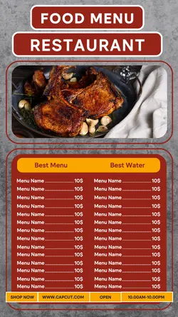 The minimalist chocolate-themed grill chicken food menu can be edited for Instagram Stories