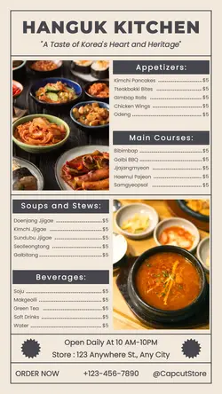 Korean Restaurant Menu Instagram Story