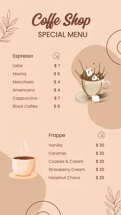 Coffe Shop Price List Instagram Story