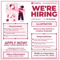 Hiring Graphic Illustrator Promotion Social Media Flat Minimalist Modern