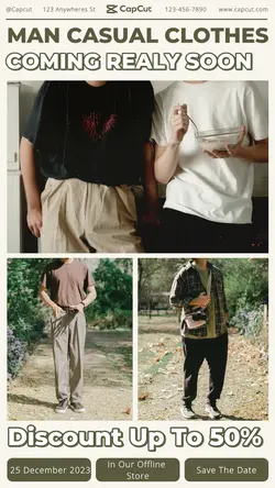 Fashion Man Casual Clothes Coming Soon Display Instagram Stories 