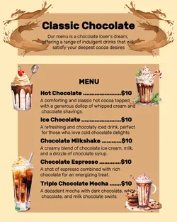Classic Chocolate Menu