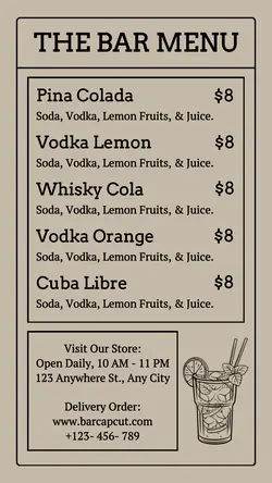 The Bar Menu Instagram Story