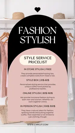 baby pink and black Minimalist Fashion Stylist Pricelist Instagram Story