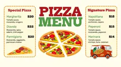 Food and Beverages Pizza Menu Product Display