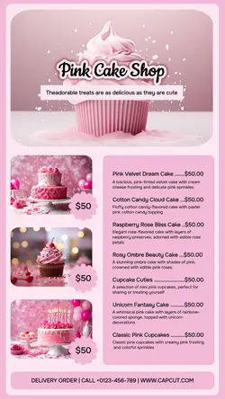Food Pink Cake Shop Menu