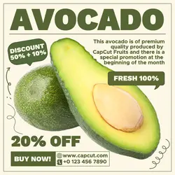 Fresh Avocado Healthy Fruit Promotion Instagram Post White Modern Flat