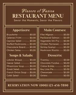 restaurant menu instagram post