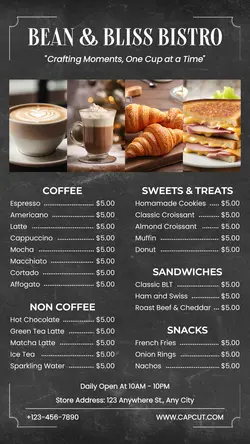 Cafe and Bistro Menu Instagram Stories