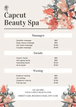 Beige and Flower Beauty Spa Menu Design