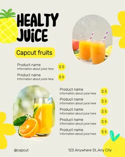 healthy juice menu dominated by yellow fruit for Instagram portraits
