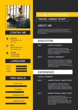 Business Travel Agent Resume Yellow Modern