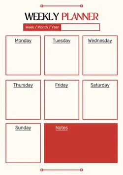 Non-Marketing Weekly Planner Red Minimalist