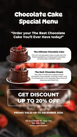 Chocolate Cake Special Menu fo Story