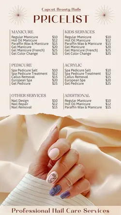 Beauty Care Nail Service Pricelist Instagram Story
