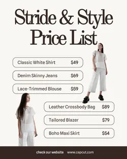 Fashion Price List Instagram Post