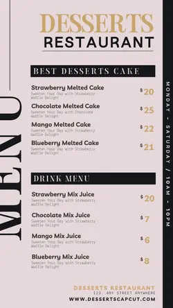 Food and Beverage Menu Restaurant Desserts