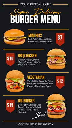 Super Delicious Burger Menu