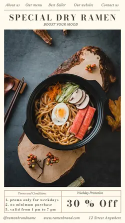 Food Special Dry Ramen Promotion Display Instagram Stories