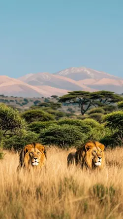 Wallpaper Creative Poster Ang mga Lion sa Safari Field