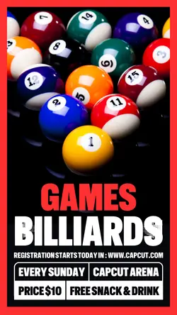 Billiards Games Promotion Instagram Story Black Red Flat Modern