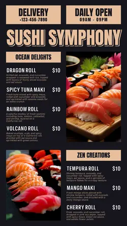 Food Sushi Symphony Menu Display Instagram Story Black Style