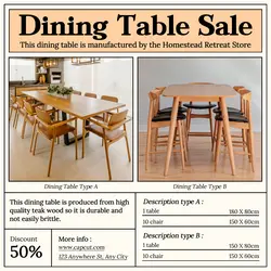 Dining Table Sale Product Display Instagram Post Cream Minimalist