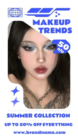 Makeup product summer sales in Y2K magazine style