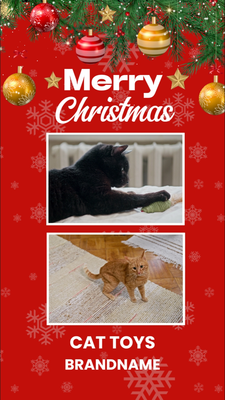C2B Natal Gato Brinquedos Vermelho e Branco