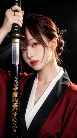 【AI変身】紅と黒。世界が震える女侍