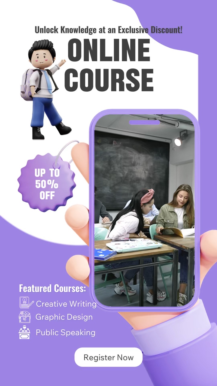Online-Kurs Rabatt Business-Vorlage lila Thema Display TikTok Stil
