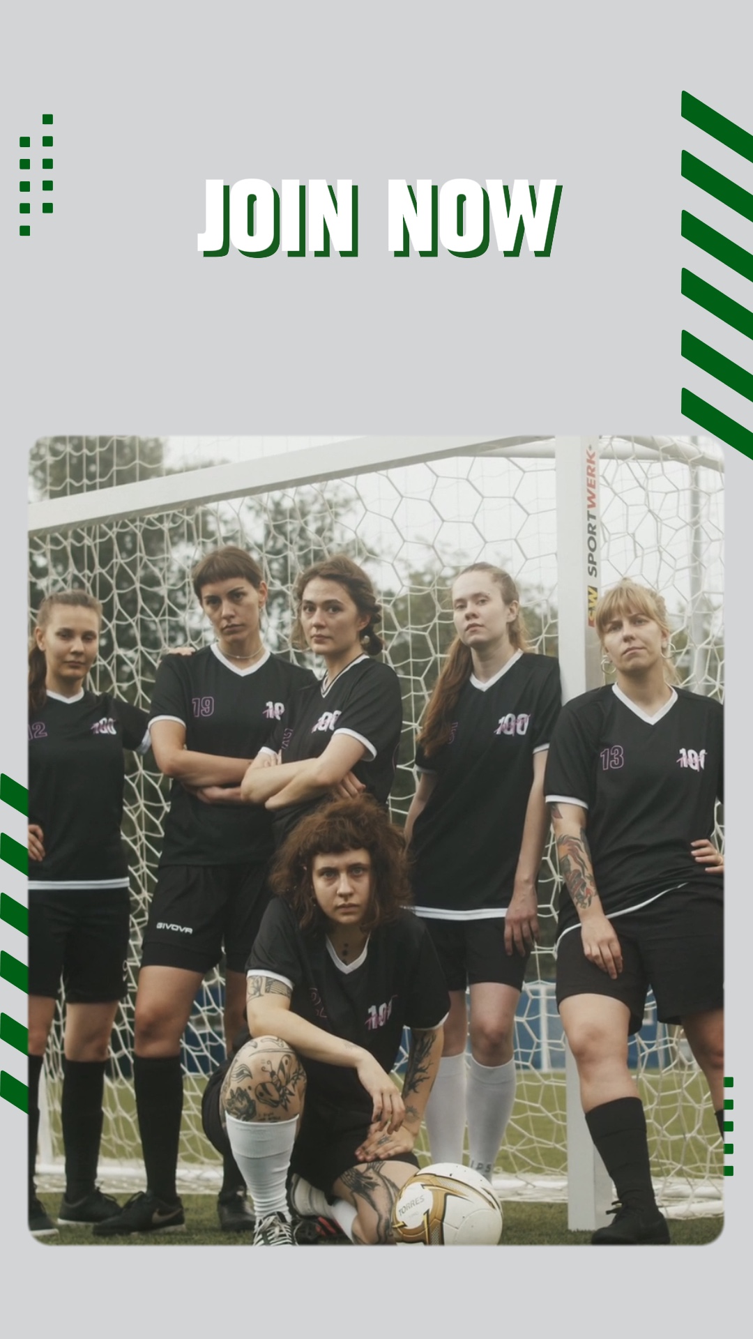 Tema de esportes verde e cinza para promoção de futebol