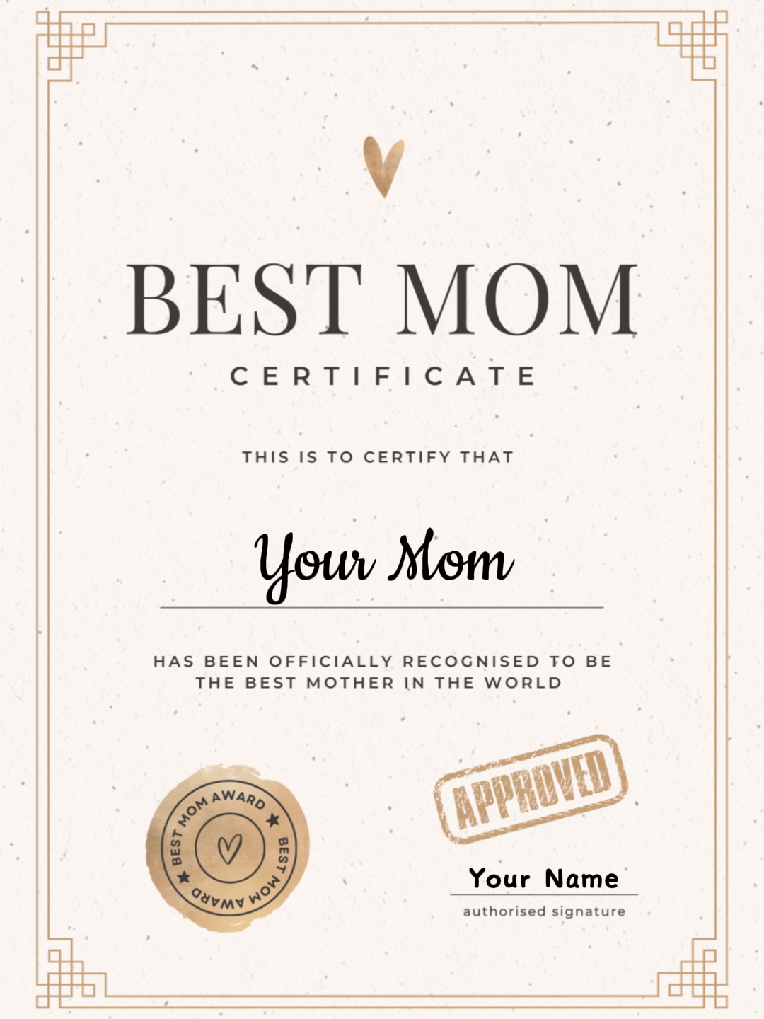Certificado de melhor mãe