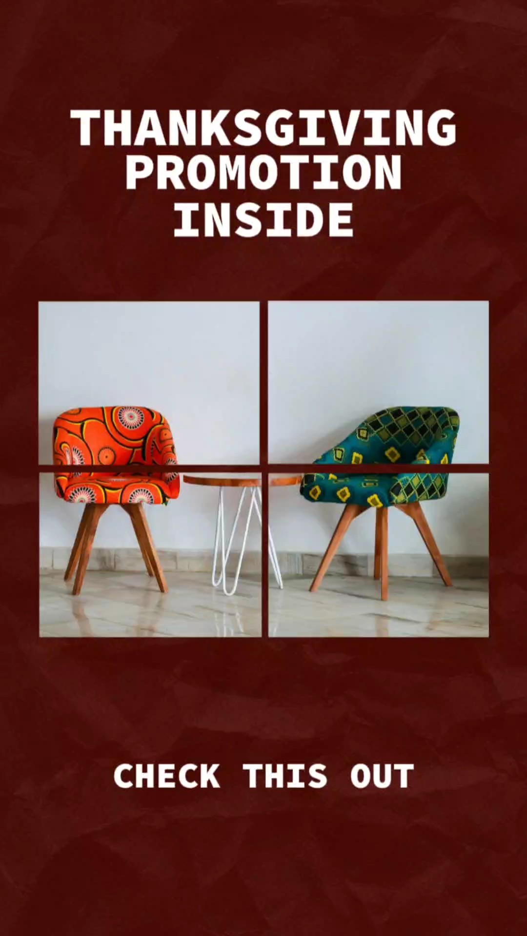 Template Promosi Sofa Perabotan Rumah Hari Thanksgiving dengan Gaya Warna-warni Hangat