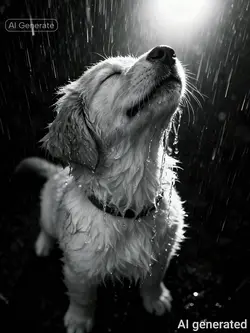 BW rain pet photo