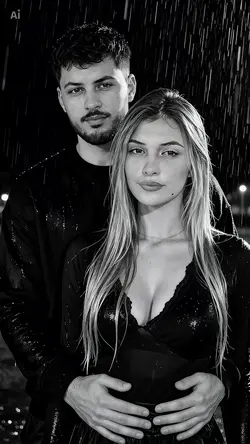 B&W couple rain