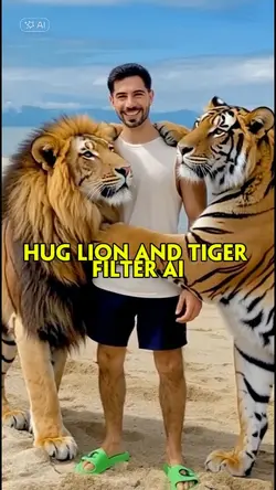 Hug Lion and tiger