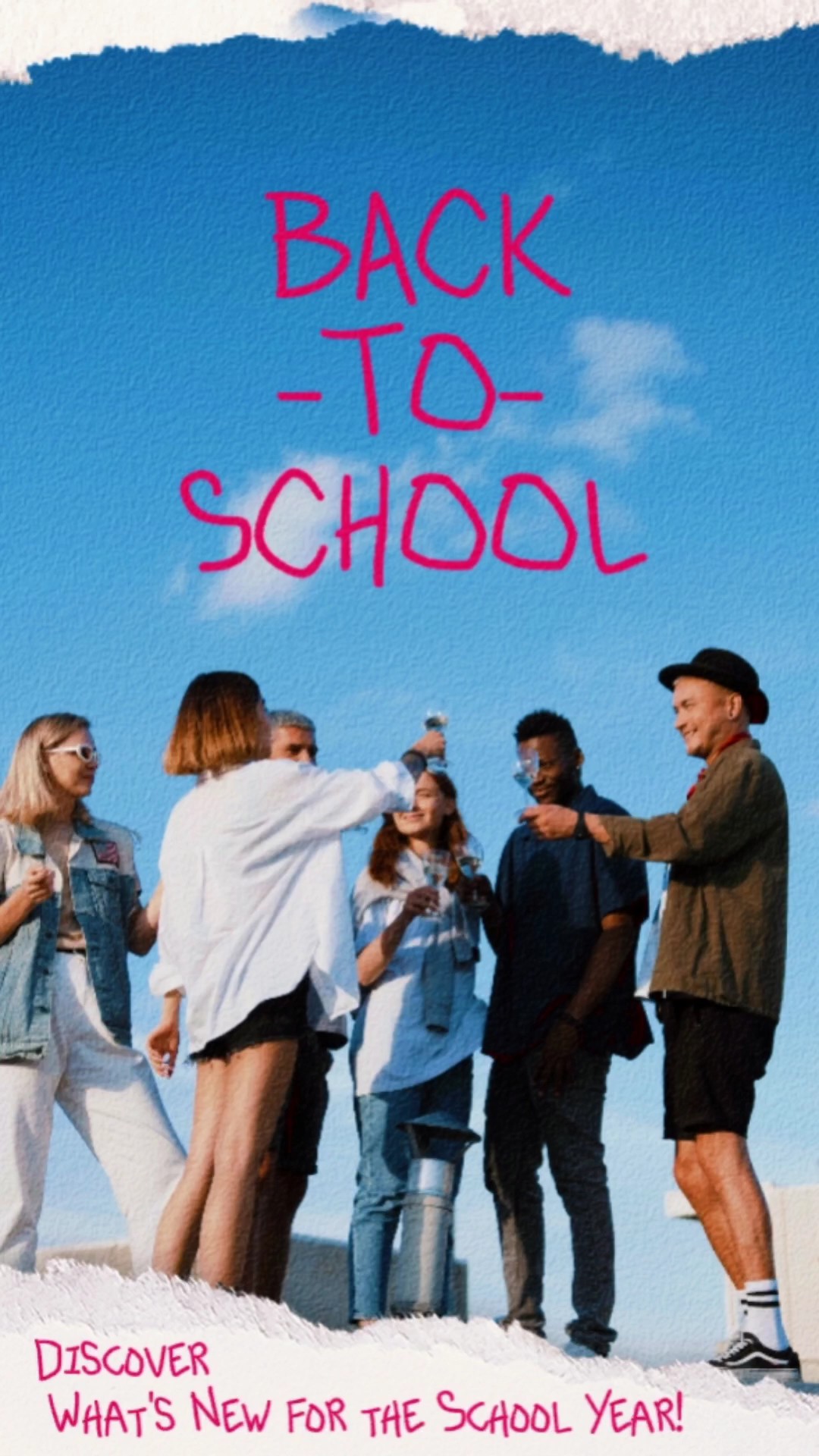 Anúncios promocionais vibrantes e enérgicos de roupas de volta às aulas
