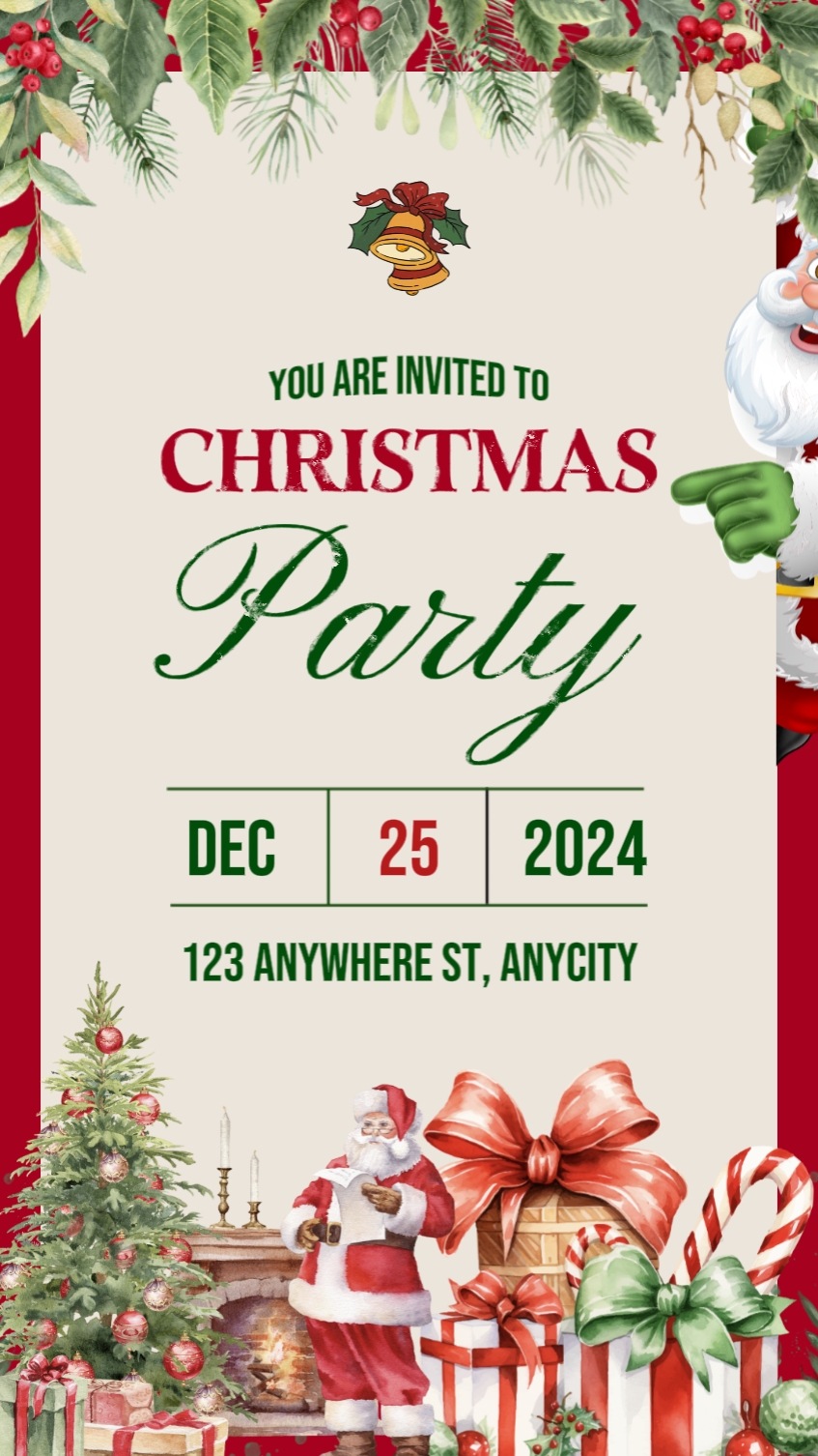 Poster Dinamis Pesta Natal Merah dan Krim Natal C2B