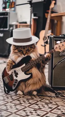 Cat playing guitar