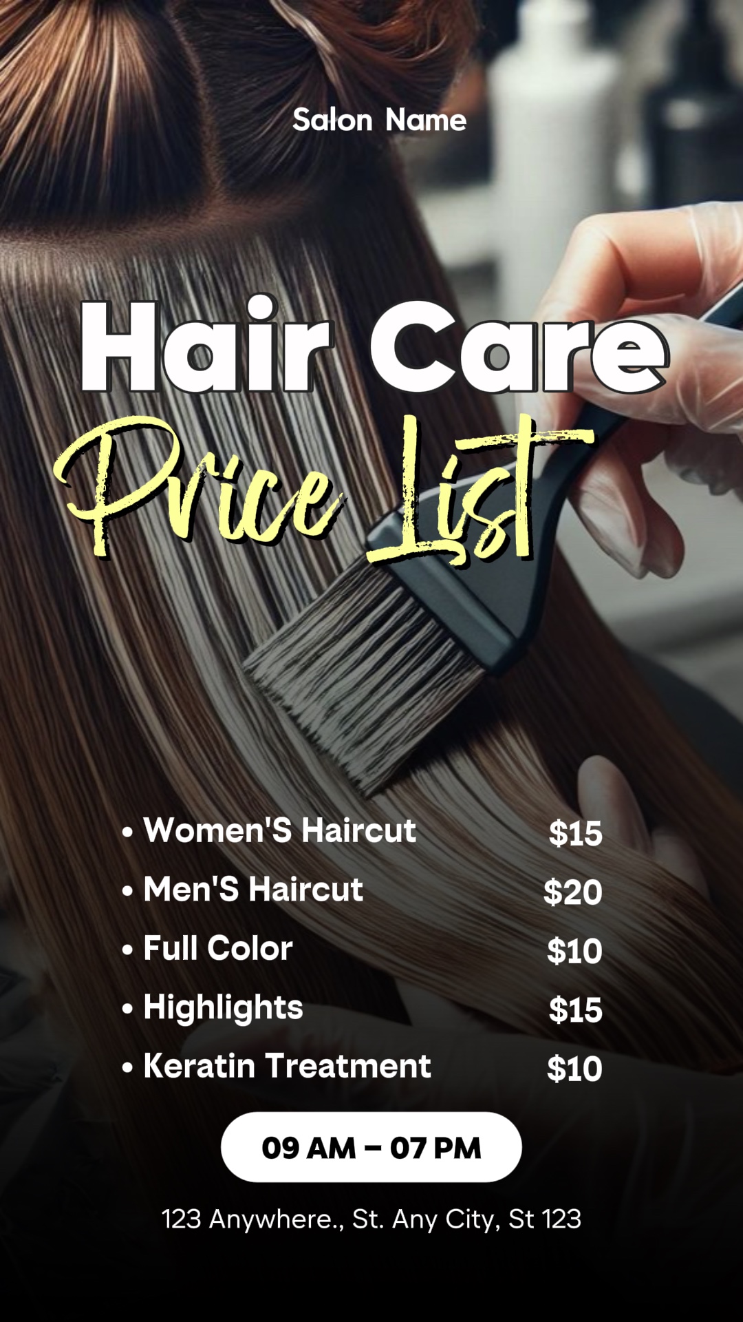 Lista De Precios Del Cuidado Del Cabello