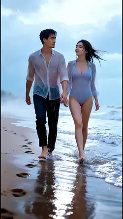 Beach walk couple