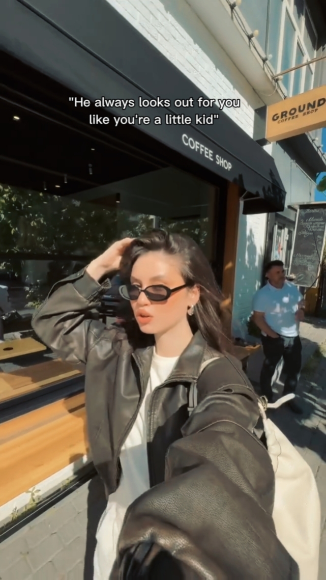 looks out
