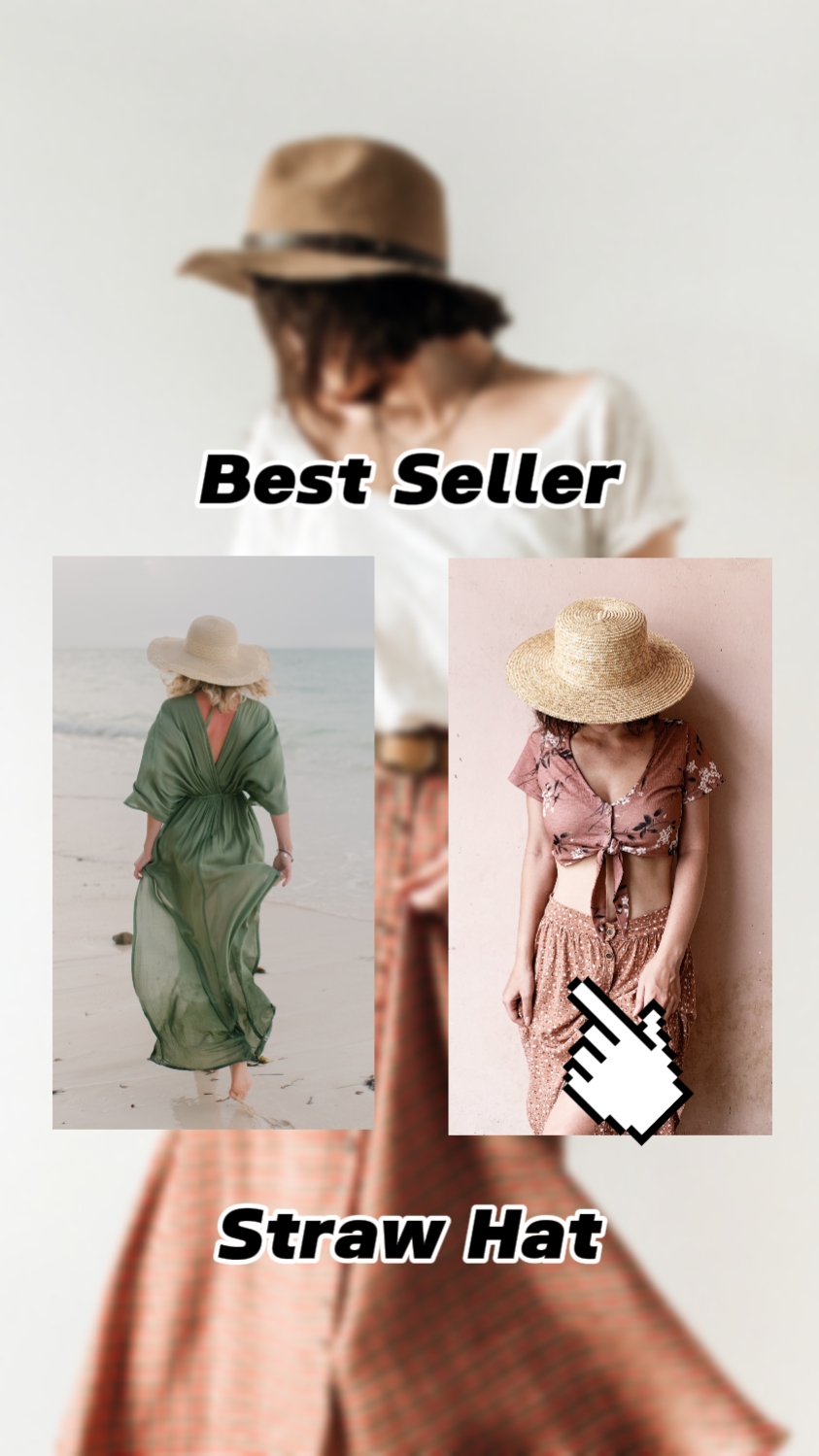 Teks Tampilan Produk Busana Topi Jerami Untuk Berbicara Gaya TikTok 