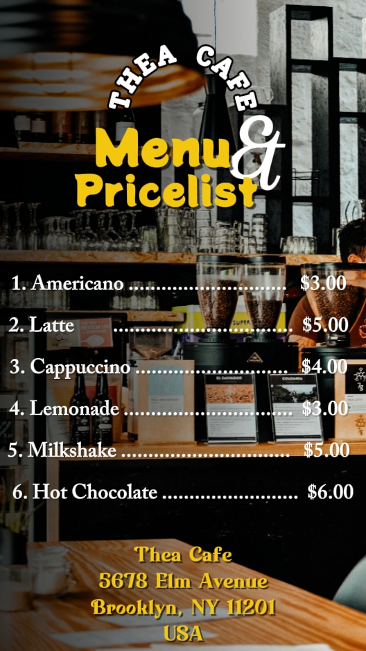 Menu da lista de preços