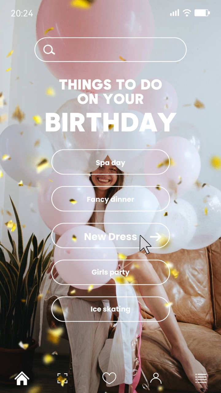 Escenario de cumpleaños Pantalla de ropa de mujer Estilo minimalista