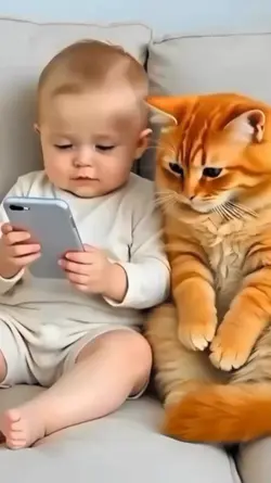 baby and cat laugh