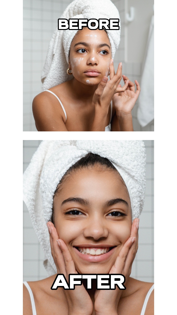 Affichage des produits de soin de la peau avant et après comparaison Style TikTok